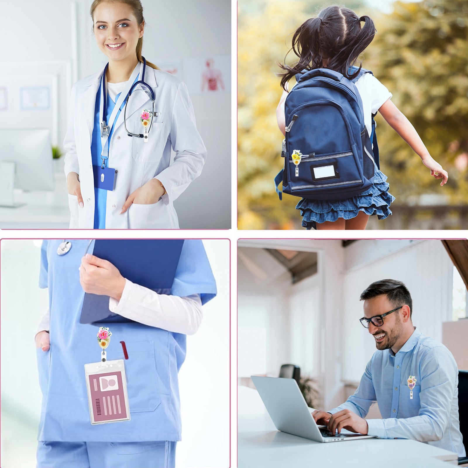 Wholesale Dried Daisy Acrylic Crocodile Clip Badge Scroll Extendable Keychain